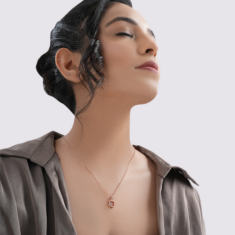 Rose Gold Diamond Halo Chain Pendant