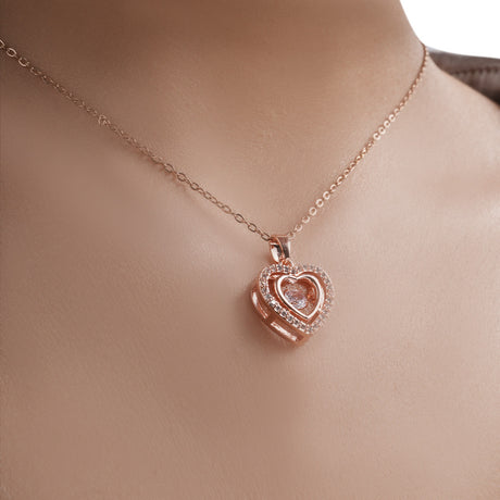 Heart-Shaped Crystal Chain Pendant  with Rose Gold Finish