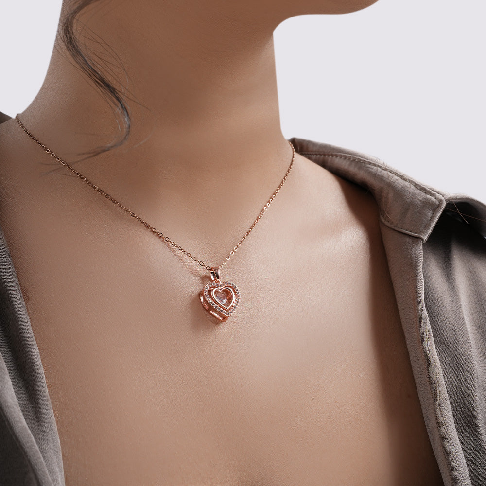 Heart-Shaped Crystal Chain Pendant  with Rose Gold Finish