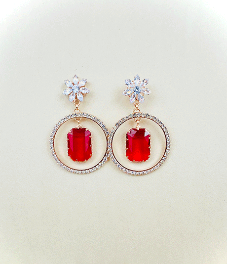 Floral Crystal Circle Drop Earrings