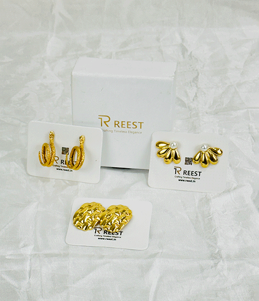 Elegant Trio Earring Combo Set – Anti-Tarnish Gold-Tone Designs