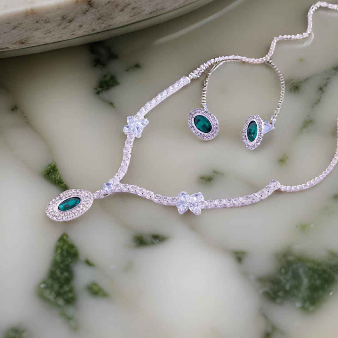 Oval  Stone Necklace and Earrings Set