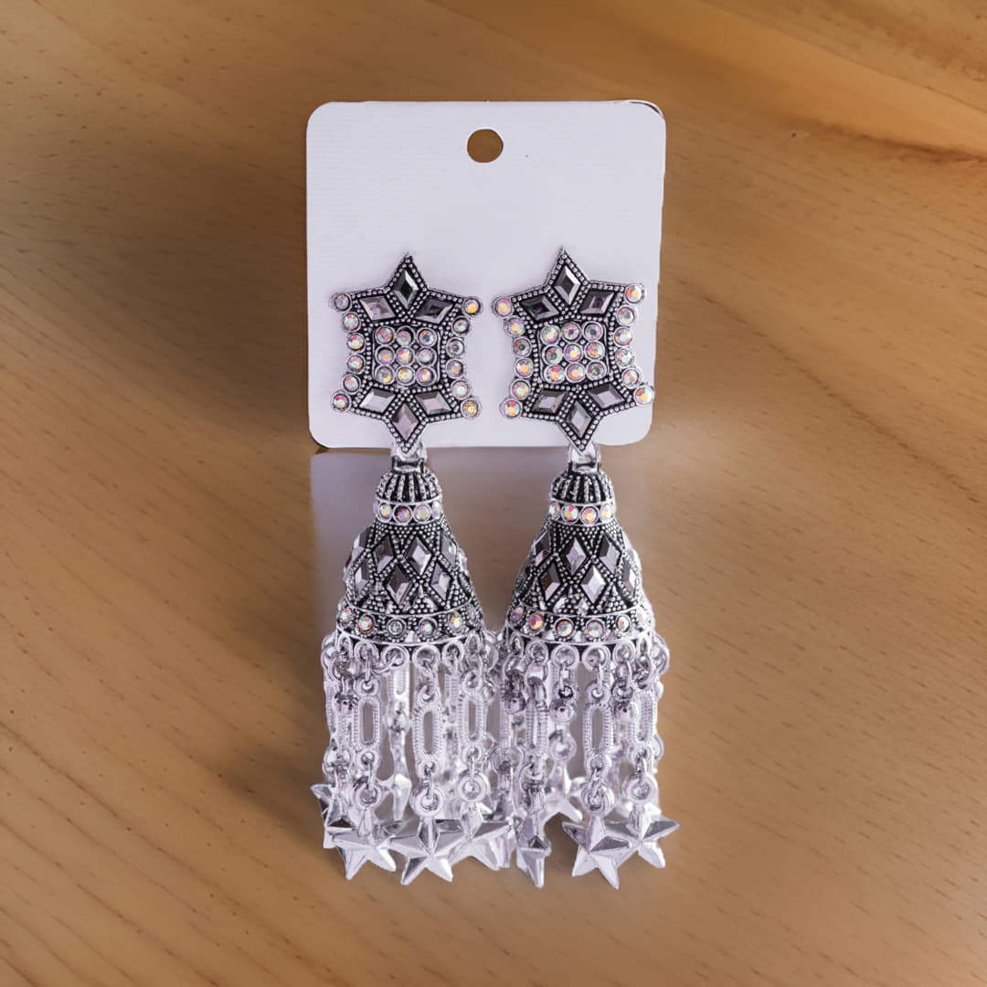 Star-Shaped Tassel Jhumka Earrings
