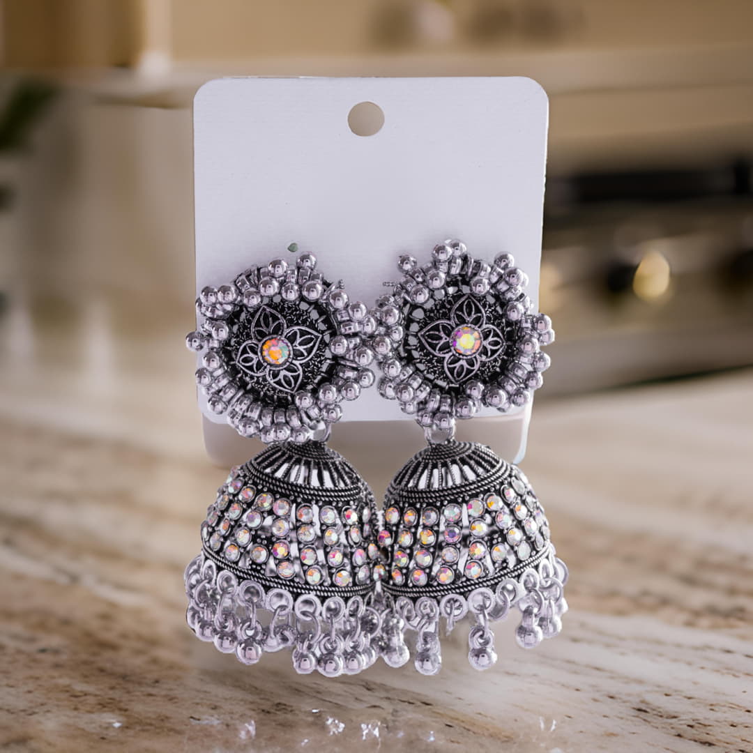 Elegant Oxidized Silver Jhumka Earrings