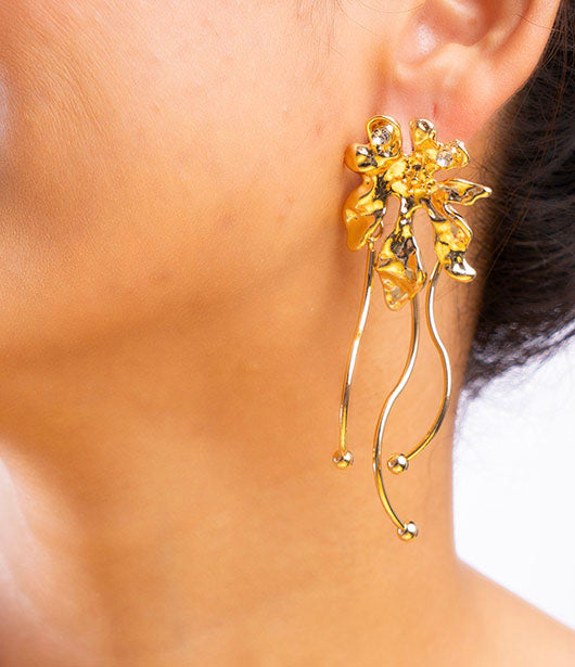 Gold Abstract Floral Earrings