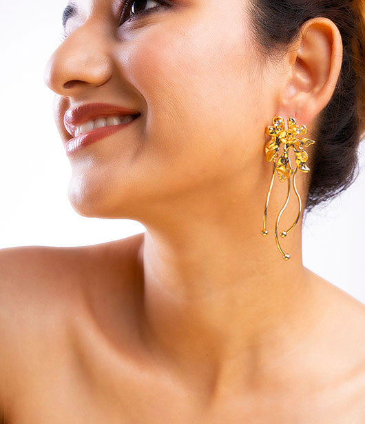 Gold Abstract Floral Earrings