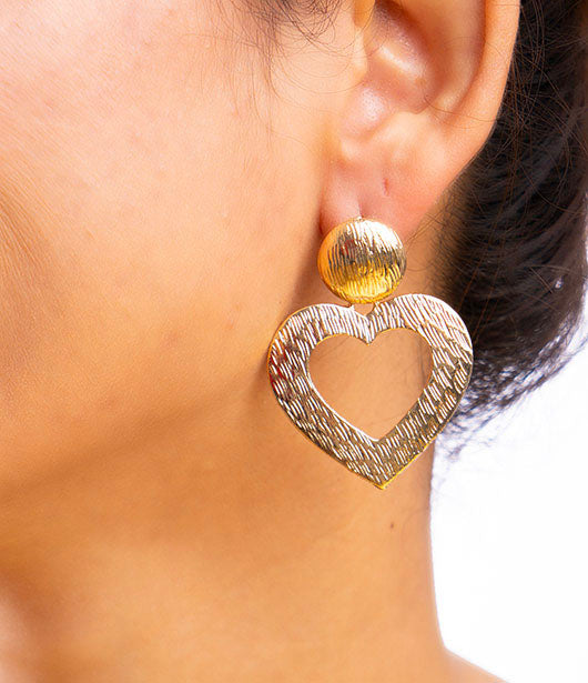 Gold Heart-Shaped Textured Earrings