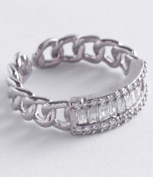 Silver Chain Crystal Ring