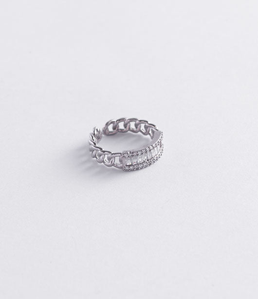 Silver Chain Crystal Ring