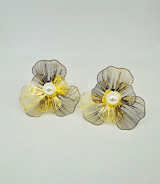 Stainless Steel Floral Pearl Stud Earrings