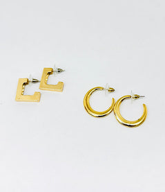 Geometric and Crescent Hoop Earring Set  [PAIR OF 2]