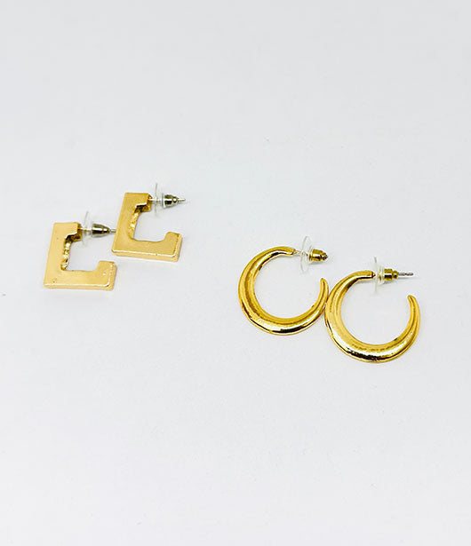 Geometric and Crescent Hoop Earring Set  [PAIR OF 2]