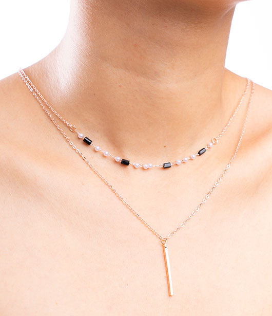 Dual-Layered Bar and Beaded Necklace