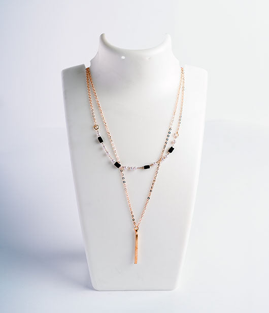 Dual-Layered Bar and Beaded Necklace