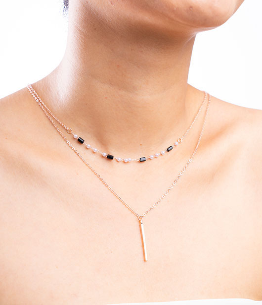 Dual-Layered Bar and Beaded Necklace