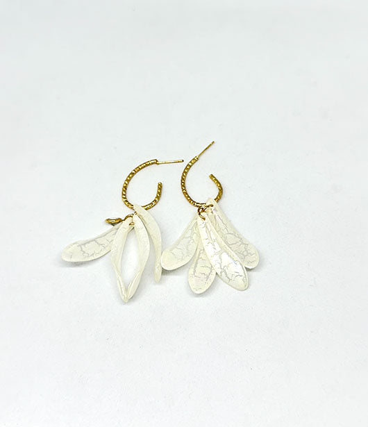 Textured Leaf Charm Hoop Earrings