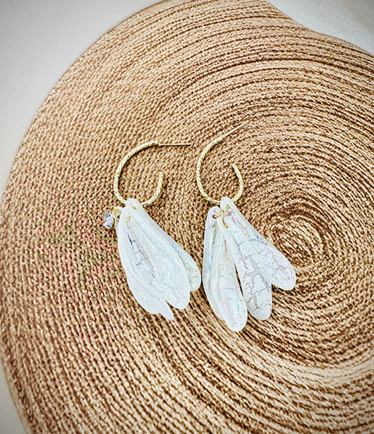 Textured Leaf Charm Hoop Earrings