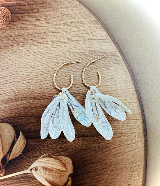 Textured Leaf Charm Hoop Earrings