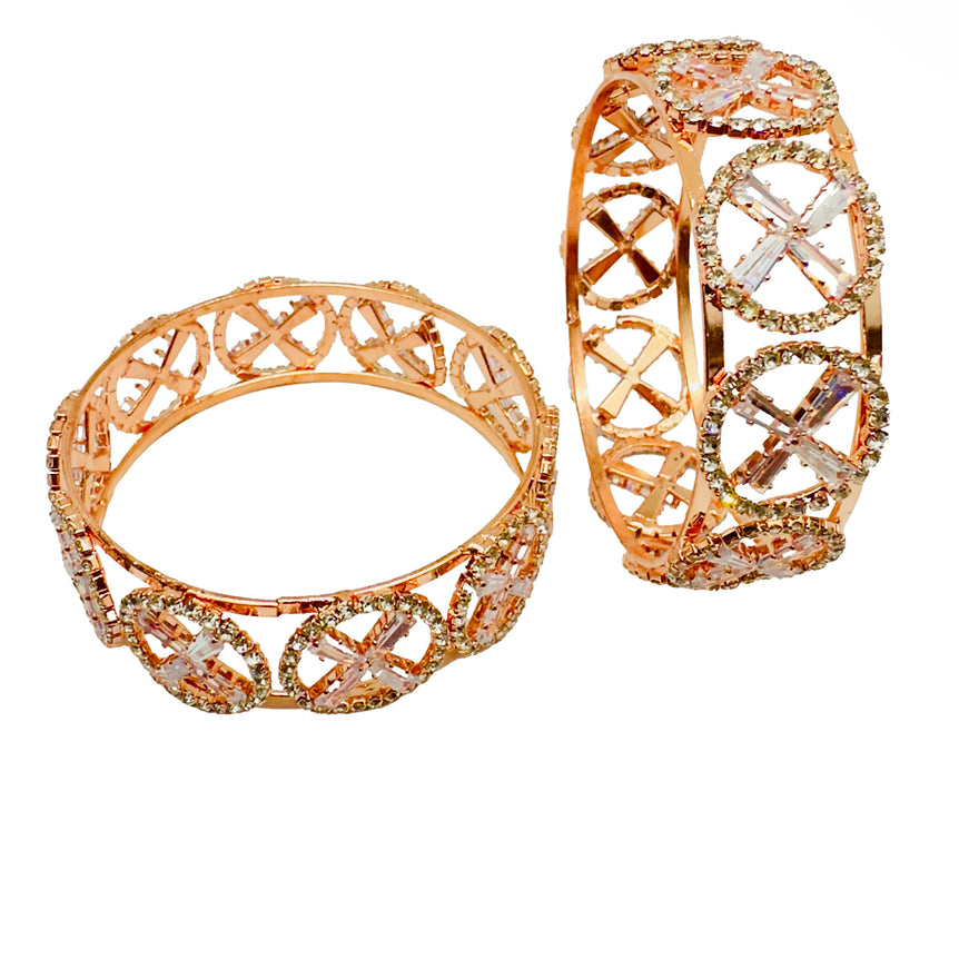 Intricate Rose Gold Bangles with Crystal Accents