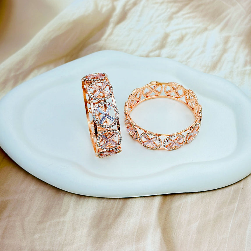 Intricate Rose Gold Bangles with Crystal Accents