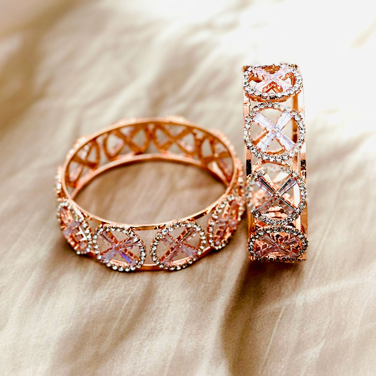 Intricate Rose Gold Bangles with Crystal Accents