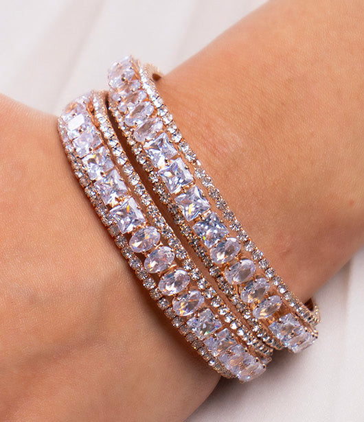 Rose Gold Crystal-Studded Bangles