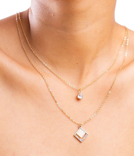 Geometric Layered Necklace with Crystal Accents