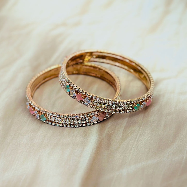 Rose Gold Bangles with Multicolor Crystal Detailing