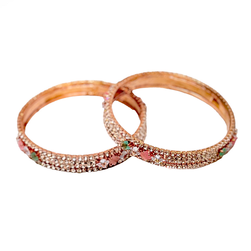 Rose Gold Bangles with Multicolor Crystal Detailing