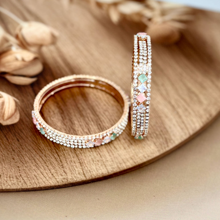 Rose Gold Bangles with Multicolor Crystal Detailing