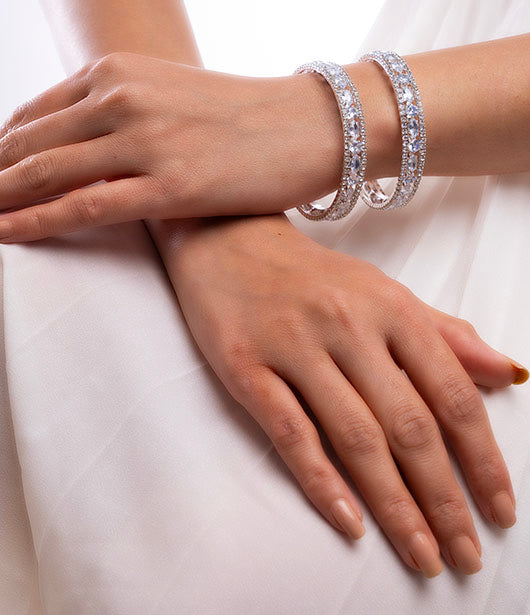 Elegant Silver-Tone Crystal Bangle Set