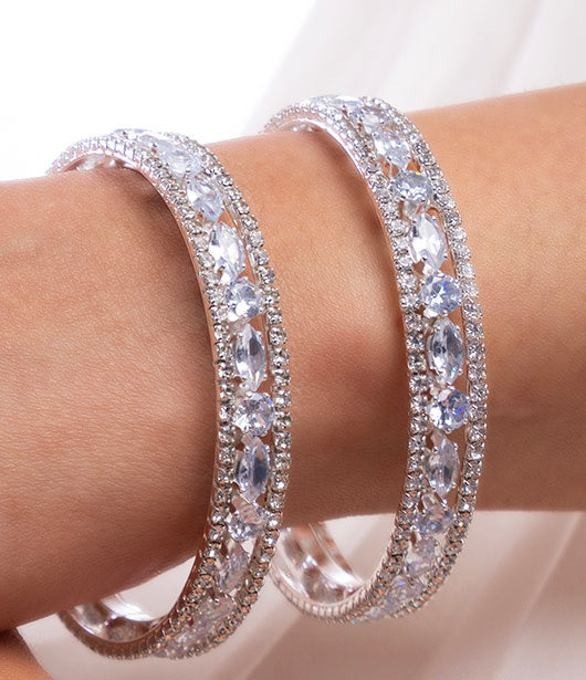 Silver-Toned Crystal Bangles