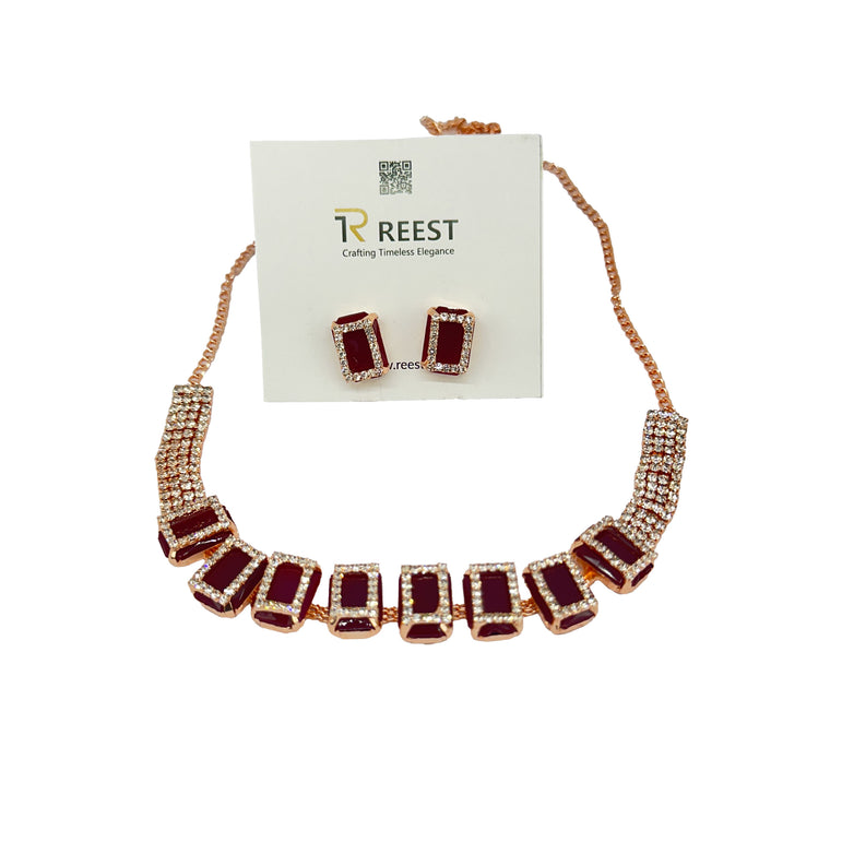 Ruby-Toned Crystal Necklace and Earring Set