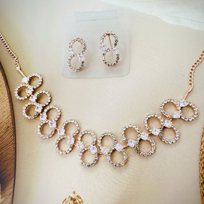 Circular Crystal Necklace and Earring Set