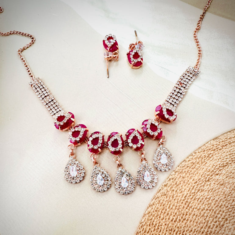 Elegant Crystal Drop Necklace Set with Earrings