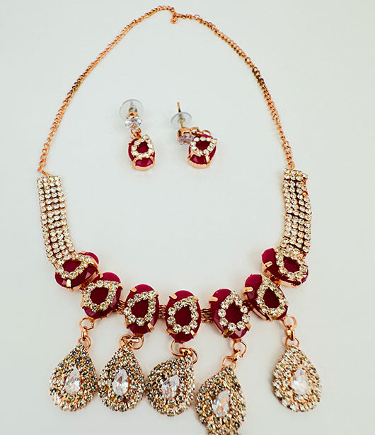 Elegant Crystal Drop Necklace Set with Earrings