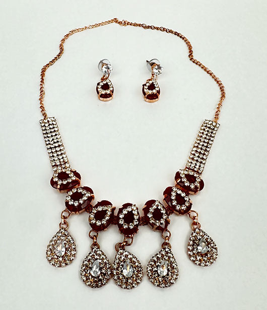 Elegant Crystal Drop Necklace Set with Earrings