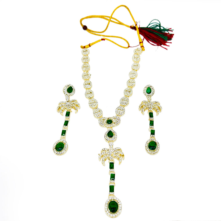 Traditional Green Stone Necklace and Earring Set