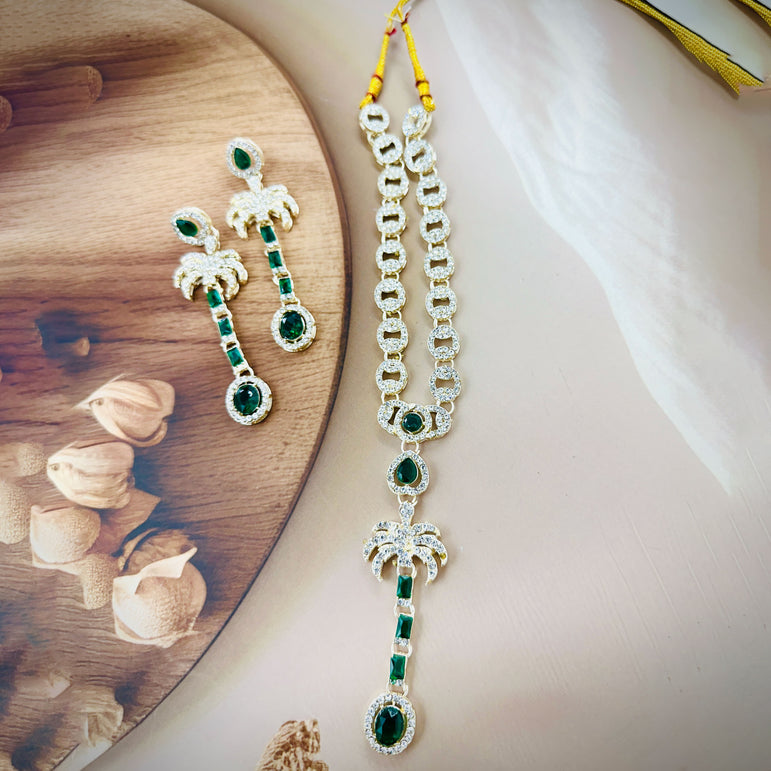 Traditional Green Stone Necklace and Earring Set