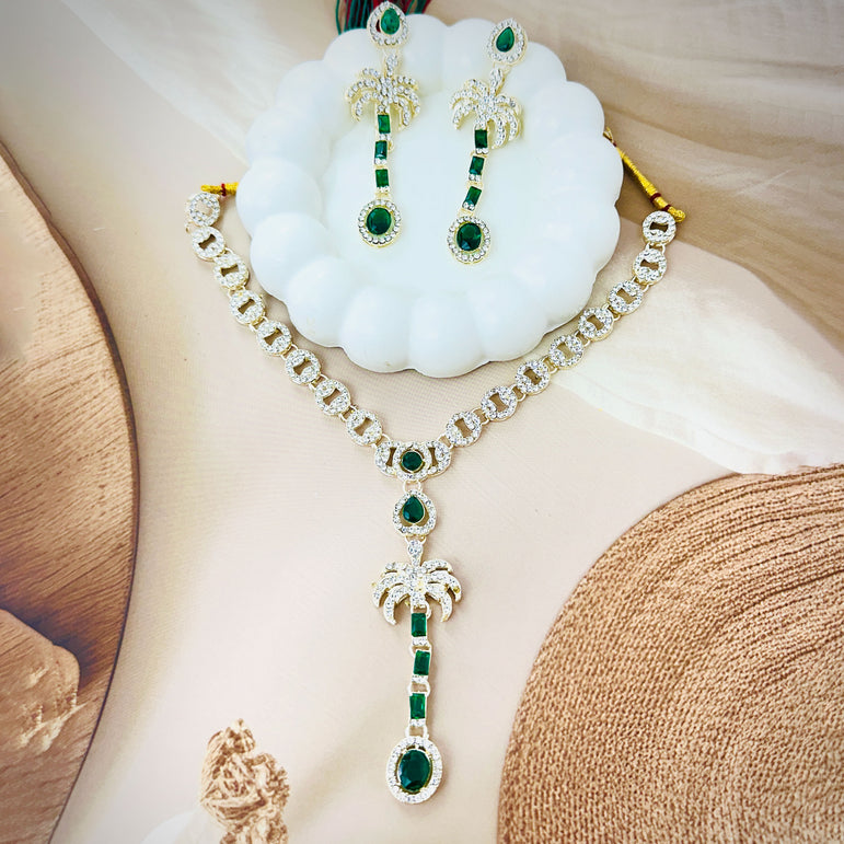 Traditional Green Stone Necklace and Earring Set