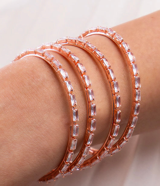 Rose Gold Crystal Bangle Set (Set of 4)