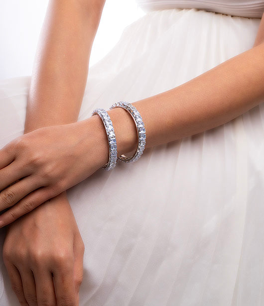 Silver-Toned Crystal Bangles (Set of 2)