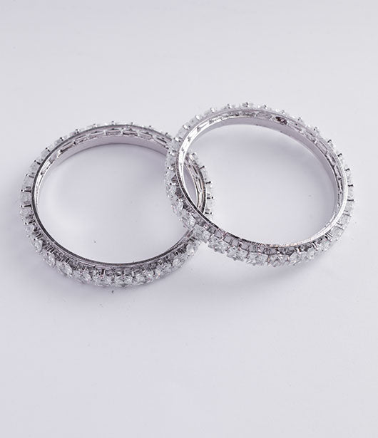 Silver-Toned Crystal Bangles (Set of 2)