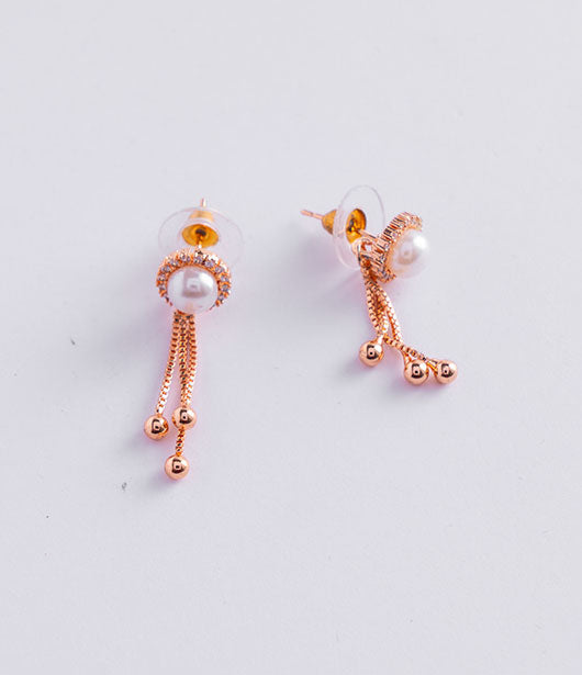 Rose Gold Pearl Dangle Earrings