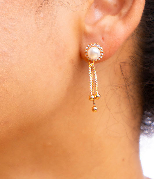 Rose Gold Pearl Dangle Earrings