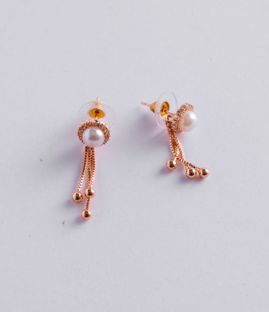 Rose Gold Pearl Dangle Earrings