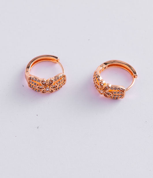 Rose Gold Floral Pattern Huggie Hoop Earrings