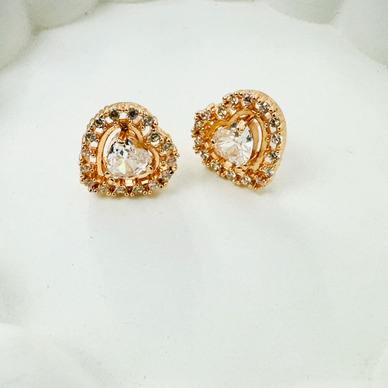 Heart-Shaped Crystal Stud Earrings with Rose Gold Finish