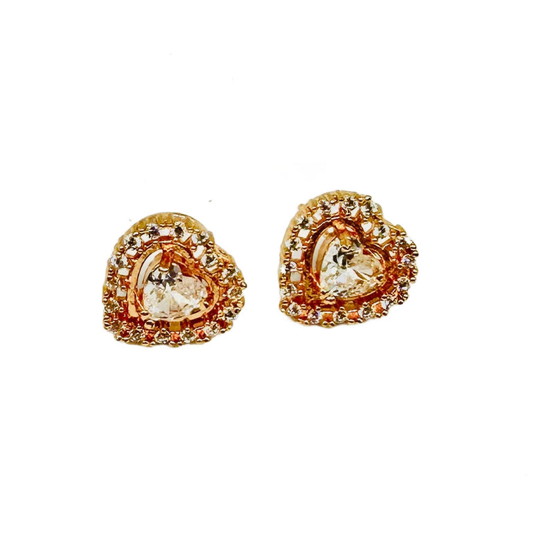 Heart-Shaped Crystal Stud Earrings with Rose Gold Finish