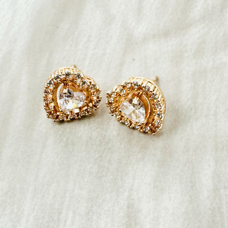 Heart-Shaped Crystal Stud Earrings with Rose Gold Finish